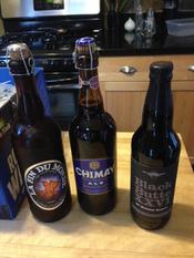 From left to right: La Fin du Monde, Chimay Grand Reserve and Black Butte XXVI. YES!