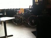 I rode down to Grumpy’s on with my girlfriend on our bikes, only to discover that we had forgotten our lock key when we go there. The bartender was awesome enough to let us park inside though. I love neighborhood bars!